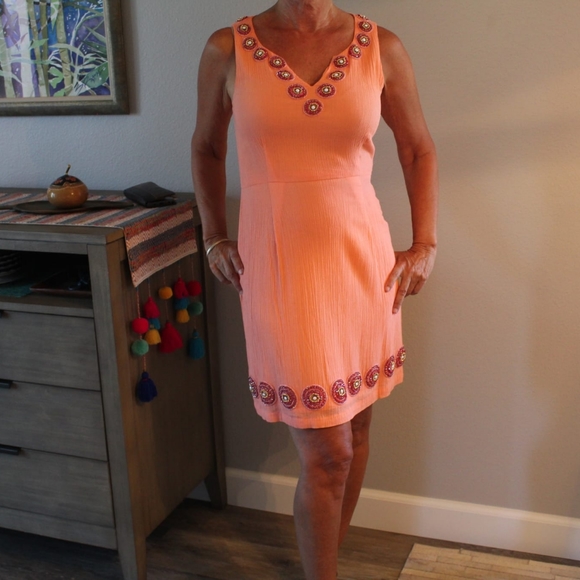 Stunning Tangerine Dress w/Exquisite Beadwork - Picture 12 of 12